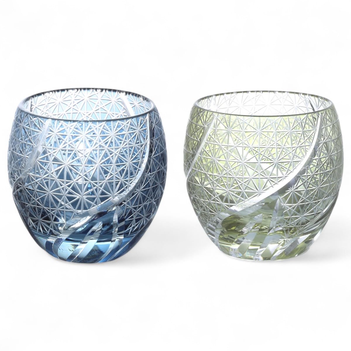 

Mizukage Kiriko Pair of Glasses for x Ranbori Komon Ink Blue Current Model J-kitchens Egg-Shaped Sake, 5.5 5.9cm, 100cc, (Small Pattern) & Green,