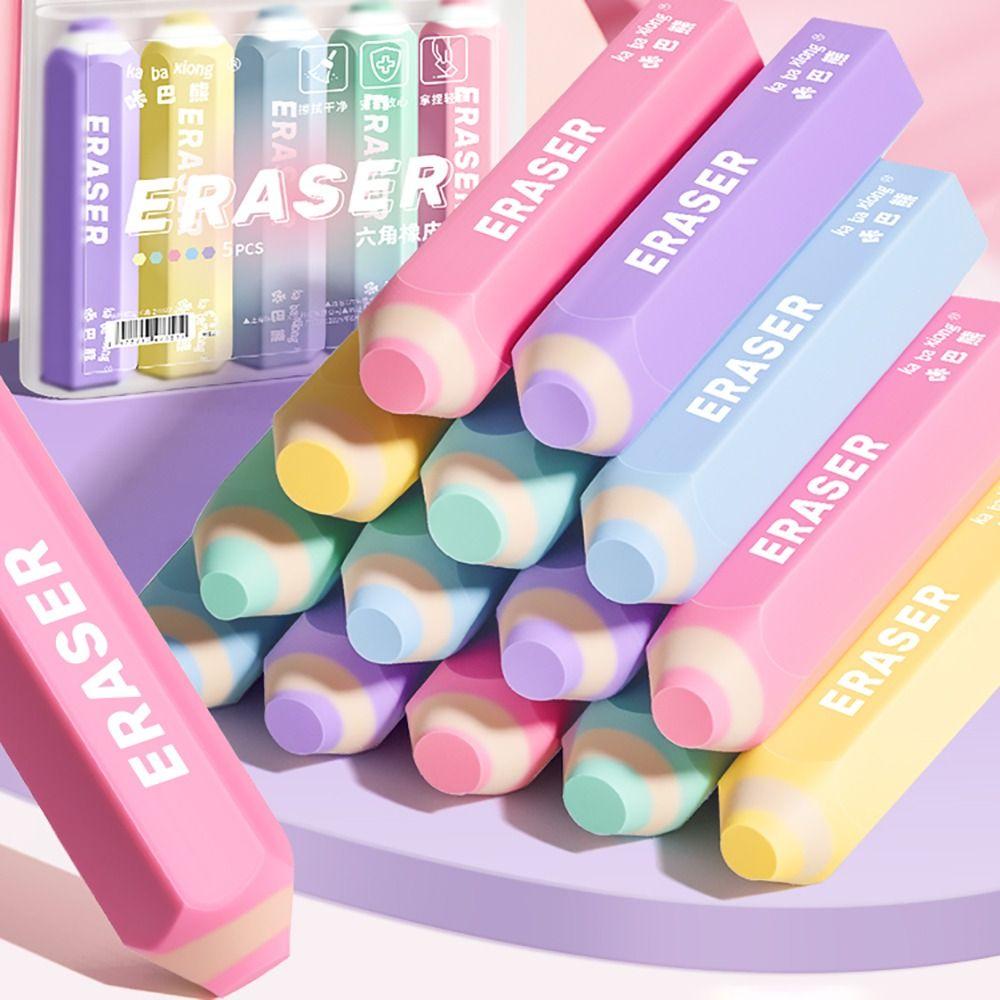 5pcs/set Multicolour Pencil Rubber Double Head Pen Type Eraser Pencil Erasers  Students Stationery