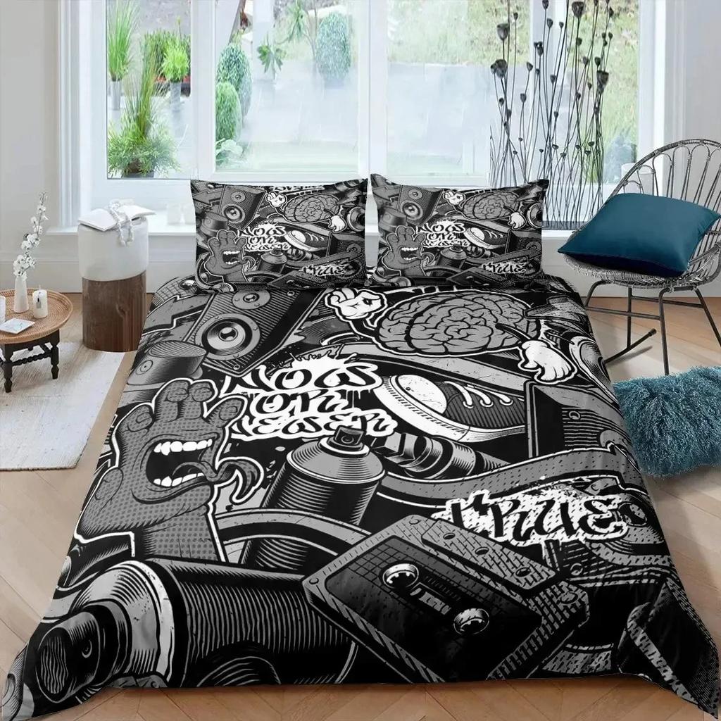 Rock Music King Queen Duvet Cover Electric Guitar Punk Style Bedding Set Youth Fashion Hip Hop Polyester Comforter Cover