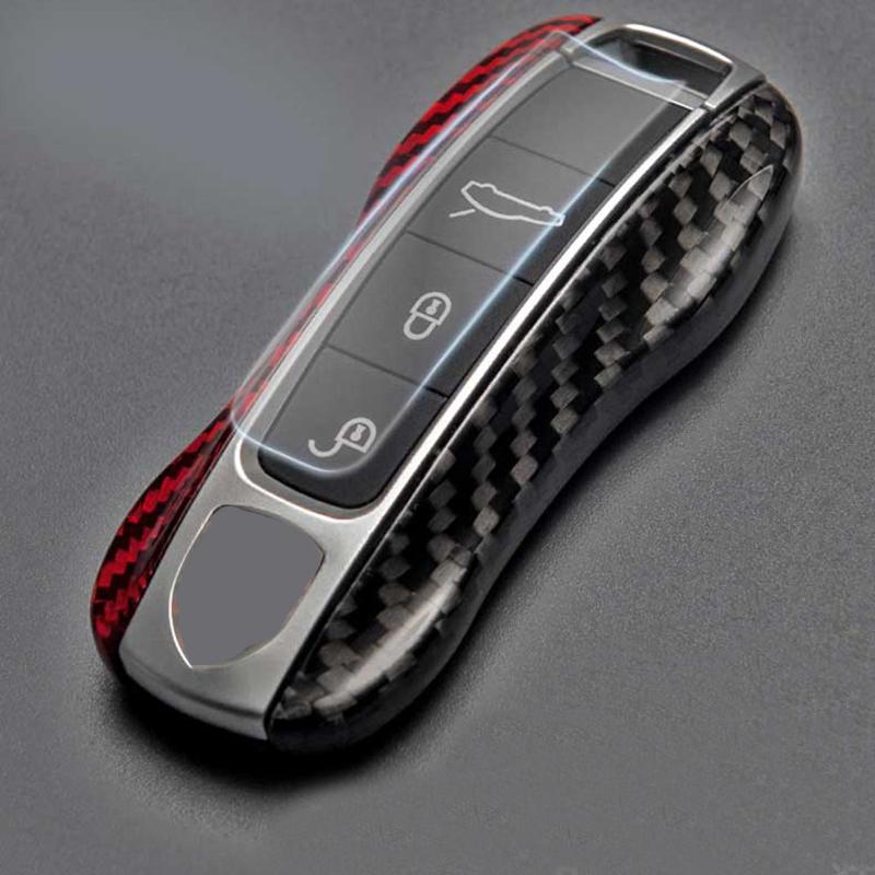 

For Porsche Macan 718 911 Boxster Panamera Cayenne 958 Cayman Carbon Fiber Car Key Case Cover