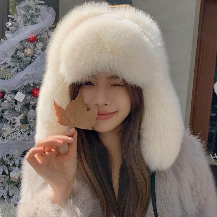 Real Fox Hair Lei Feng Hat Women's Thickened Warm Windproof Hat Fur Rex Rabbit Hair Snow Hat Ear Protection Hat Men's Winter