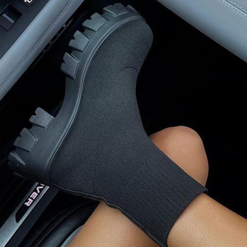 Fashion Women Boots Short Knitting Platform Boots Autumn Winter Shoes For Women Ankle Boots Heels White Winter Botas Mujer