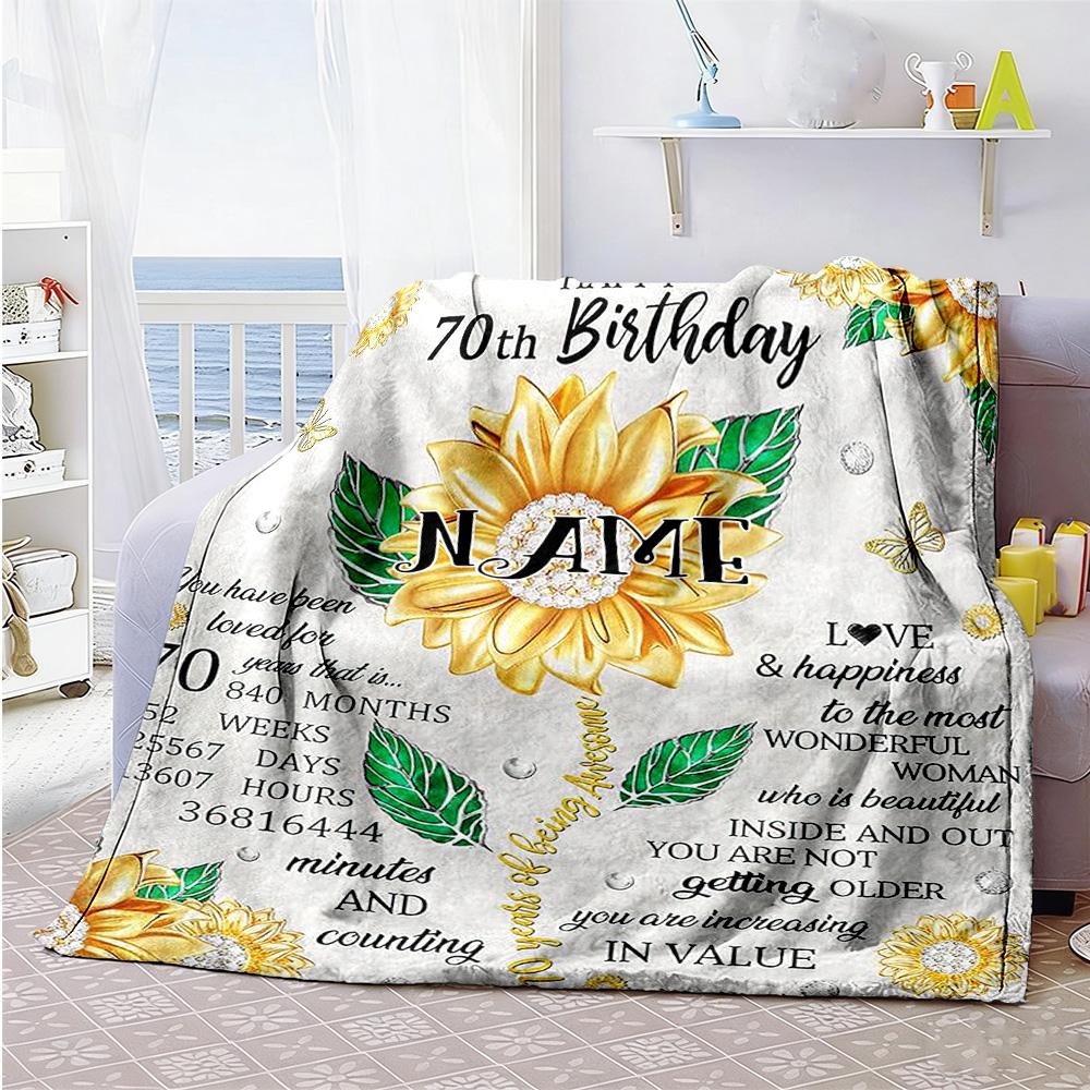 Happy 70th Style Personalized Text Blanket Throw Customizable Blanket Soft Warm Cozy Versatile for Seaside Bed Office Office Chair for All Occasions