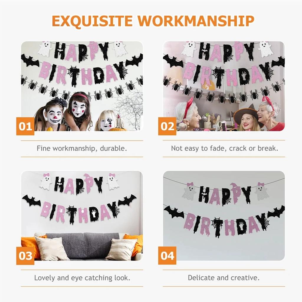 Halloween Birthday Banner Decorations Multi Color Paper Party Supplies For Decor 1 Set