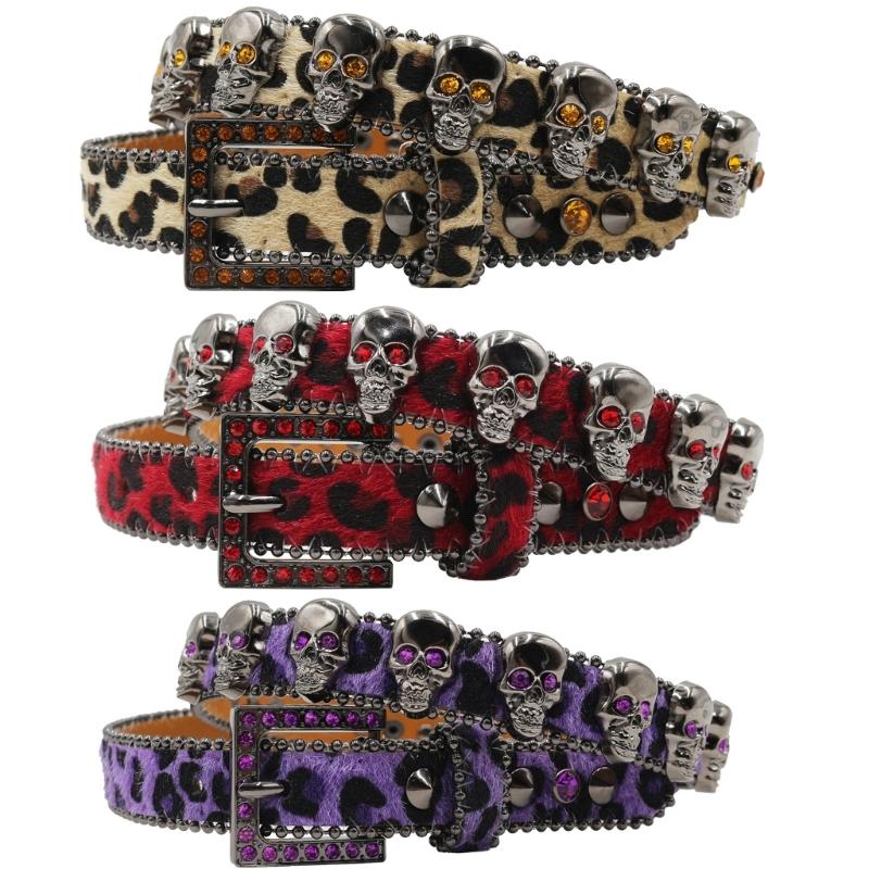 Trendy Waist Belt Studded Rhinestones Crystal for Street Dance Rivets Belt Livehouse Punk Waist Chain Skull Buckle