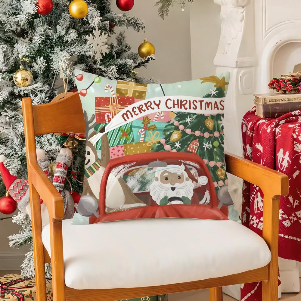 Warm Christmas Cartoon Decorations Third Pillow Case Silky Short Plush With Invisible Zipper Dustproof Sofa Cushion Cover