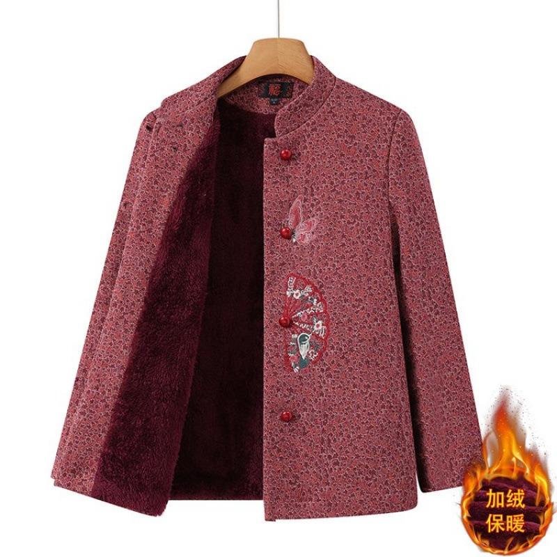 Coat clothes new velvet coat grandma top cold suit stand-up collar