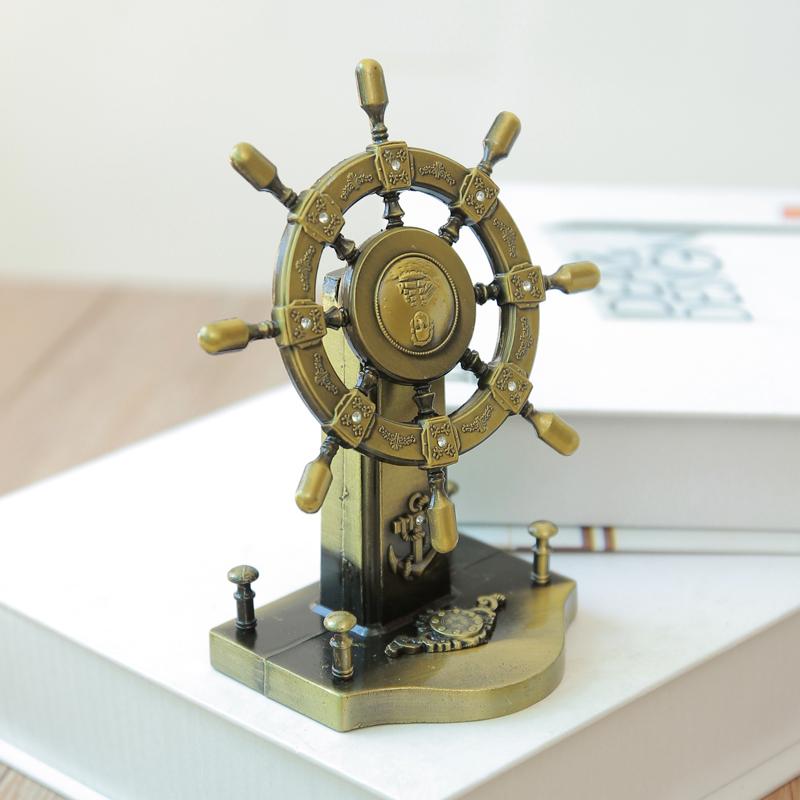 Estatueta de Roda de Navio de Metal Vintage Roda de Leme Modelo Colecionável Lembrança Decoração para Casa Escritório Estudo