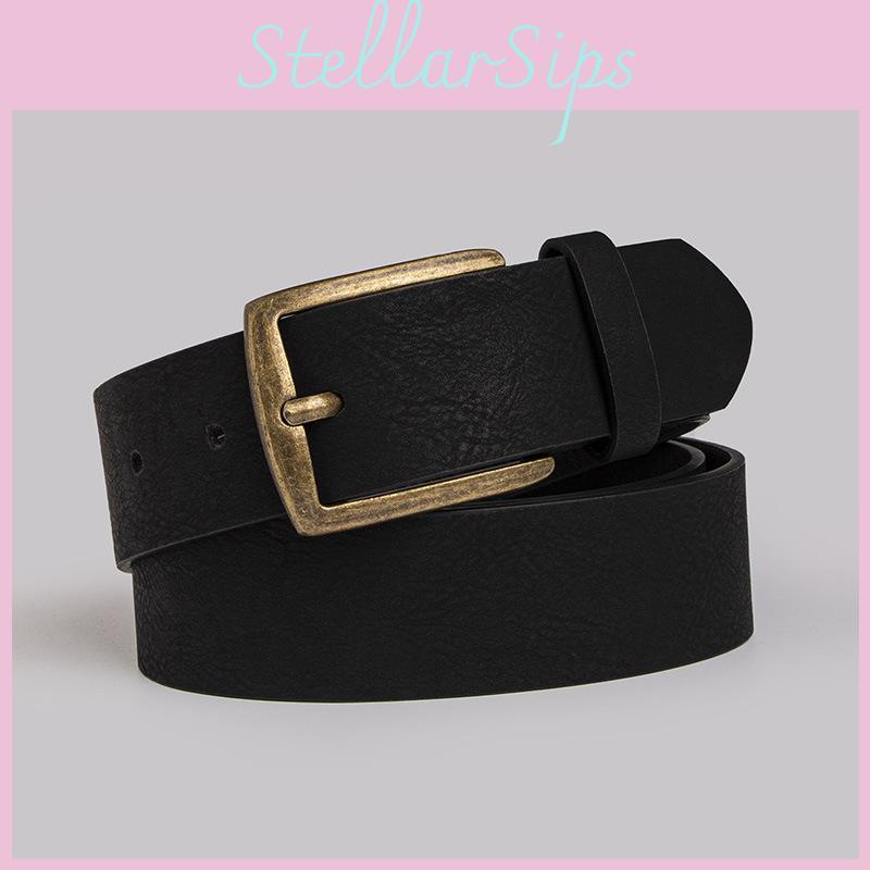 Casual Pu Leather Belt For Men With Vintage Copper Buckle And Modern Line Accents