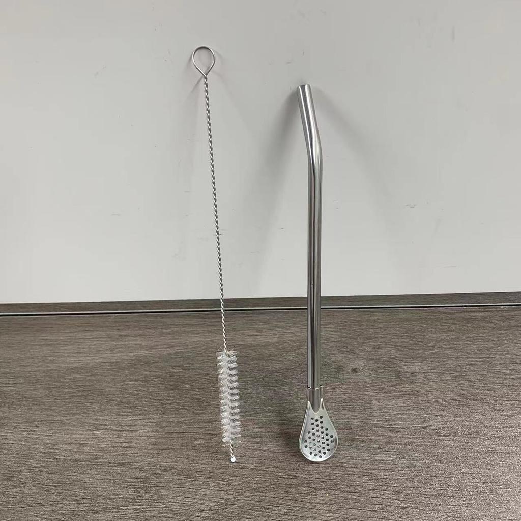Straw spoon Stainless steel milk tea coffee stirring and filtering integrated dual-purpose environmentally friendly rough metal