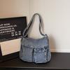 Multi-Pocket Denim Bag Large Capacity Retro Commuter Shoulder Bag