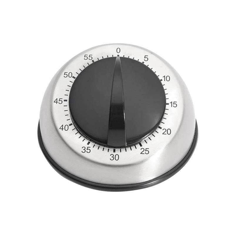 60-Minute Mechanical Kitchen Timer, Black, Stainless Steel, Chain Winding