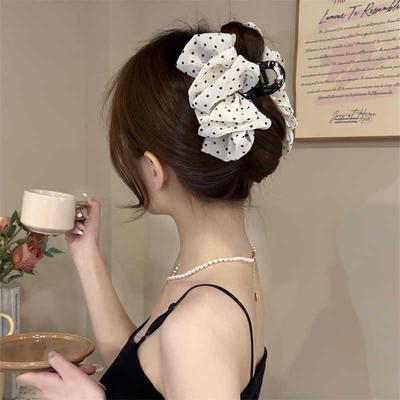 Pince à cheveux élégante à pois et nœud style coréen pour femmes - Accessoire capillaire haut de gamme pour chignons