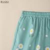 ZANZEA Women Summer Elaatic Waist Loose Casual Floral Croppe Pants