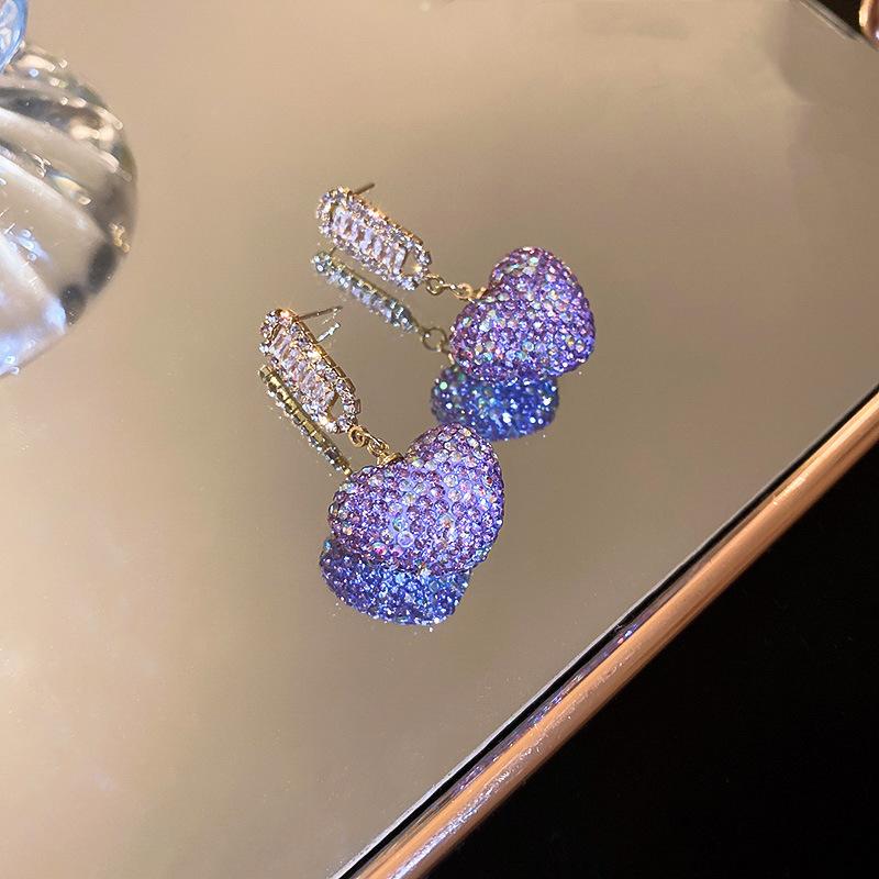 Super Flash Diamond Purple Flower Pearl Stud Earrings French Earrings