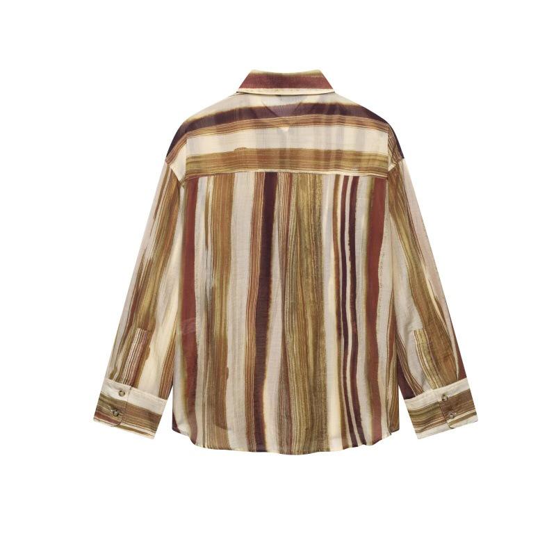 2025 European & American Retro Striped Loose Casual Women's Shirt