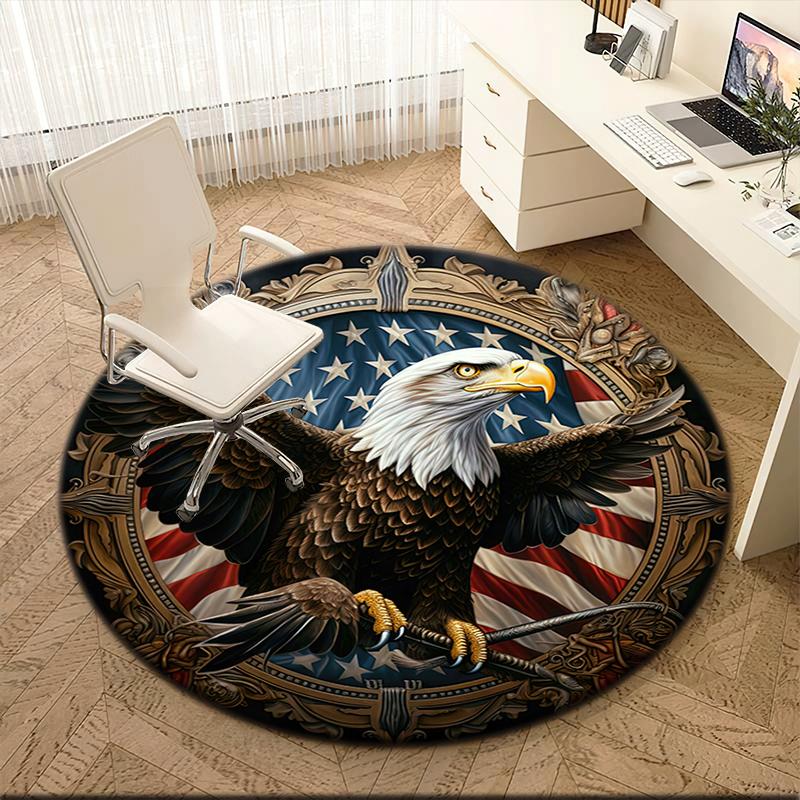 1pc American Bald Eagle Poster Round carpet Painted Printed circular carpet, home door mat, outdoor travel protection carpet