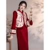 Red cheongsam toasting clothes bride new Chinese style vest set 1011 new new year's robe New Year's greeting clothes women