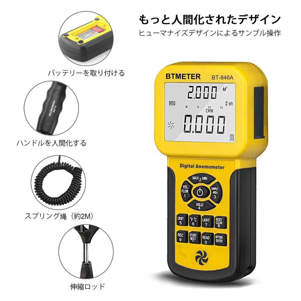 BTMETER Digital Anemometer with Wind Force Wind and Airflow Speed Simple Airflow Records 600 Data Suitable for HVAC Ventilation Balloon and