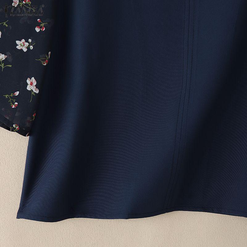 ZANZEA Women Casual Round Neck Loose Floral Splice Short Sleeve Blouse