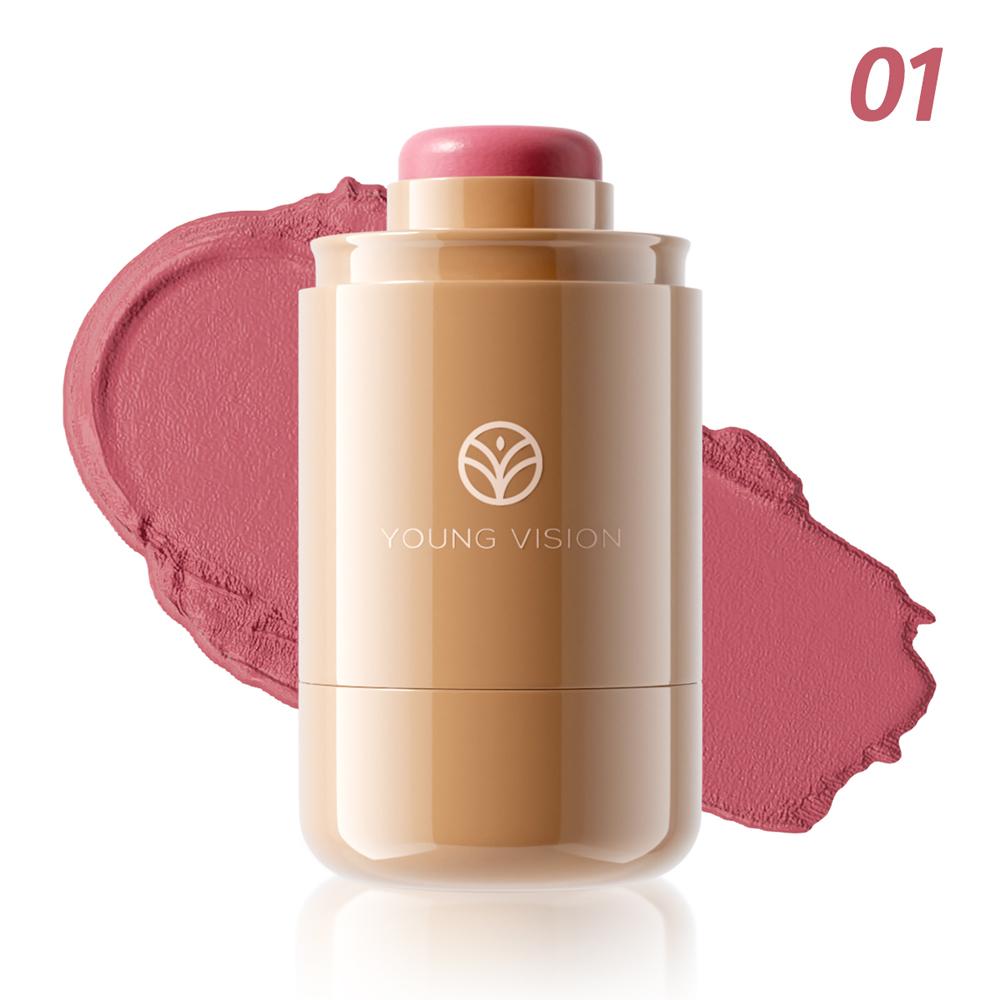 YOUNG VISION 6-color waterproof matte lipstick, powder blusher stick, lip&face dual-use, cream texture, for daily, wedding, Festival party, gift 1pc 01#