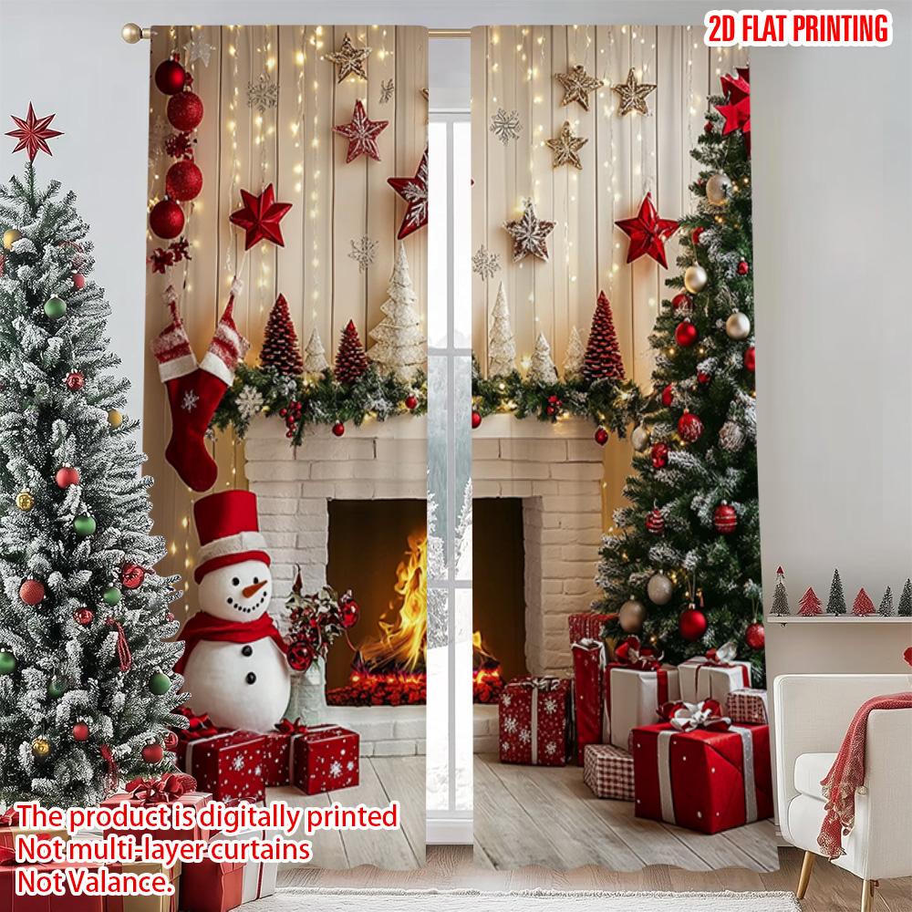 

2 шт. 2D плоская печать Рождественские оконные шторы Снеговик камин Машинная стирка Полиэстер Без электричества Праздничные 52.50×116.00 CM 2pcs