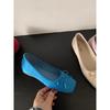 New single shoes ballet shoes spring and summer heightening shoes square head small blue bow women's shoes retro ladyshoes French
