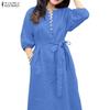 Women Casual V-Neck Solid Color 3/4 Sleeve Dress