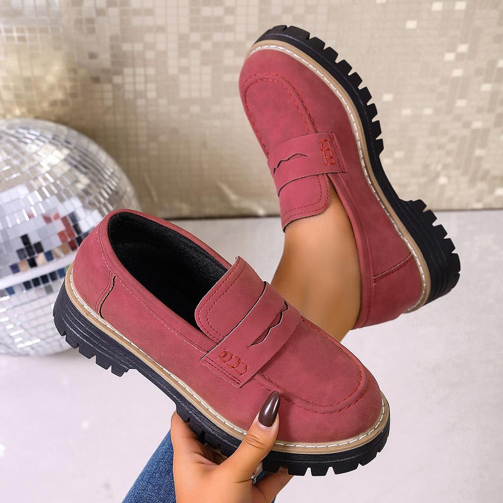2025 New Spring and Autumn Loafers Large Size Casual Polished British Style Women's Shoes Thick Heel Thick Sole Foreign Trade Retro Women's Shoes