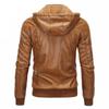 Spring and Autumn Winter Plus Size Men's Zipper Medium Long Hooded Plus Thin Velvet Comfortable PU Jacket Casual Leather Jacket Outerwear