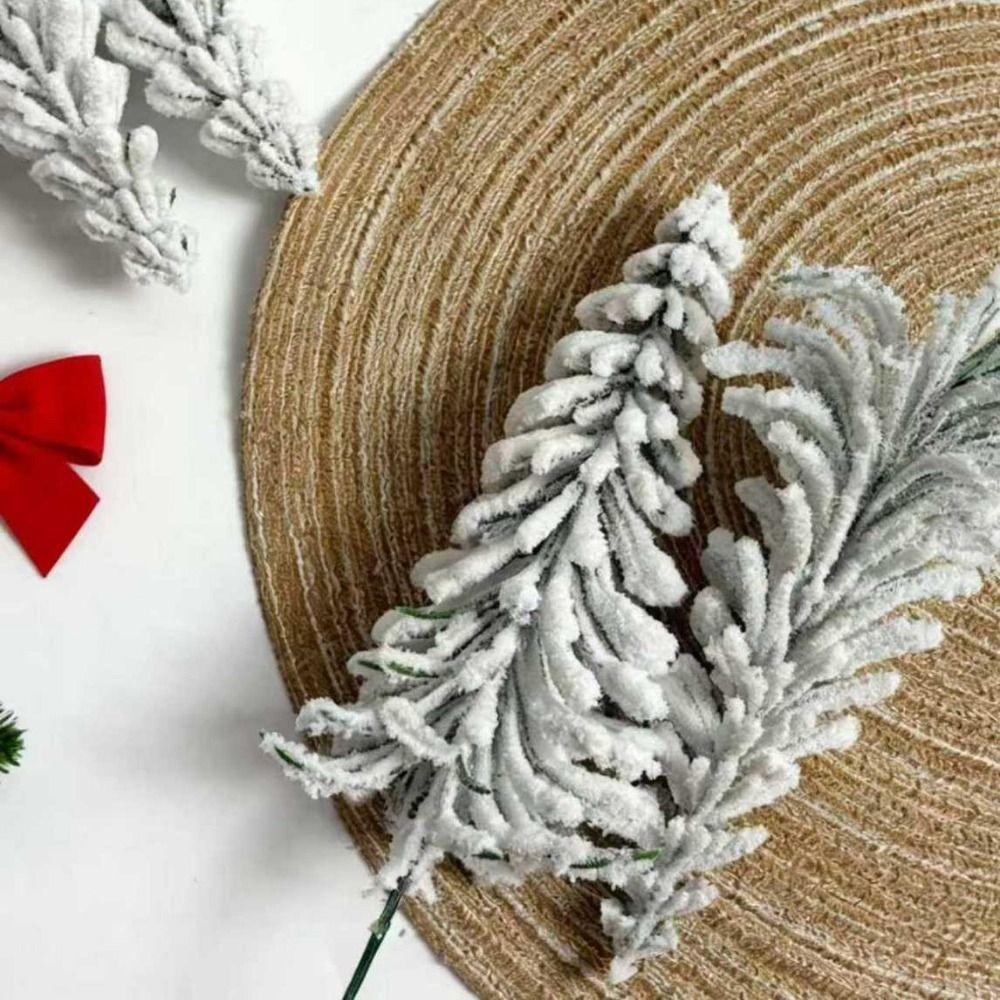 10PCS Snow Flocking Fake Cypress Leaves Plastic Simulation Pine Needle  Party Supplies