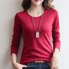 Round Neck Solid Color Long Sleeved Women's T-shirt