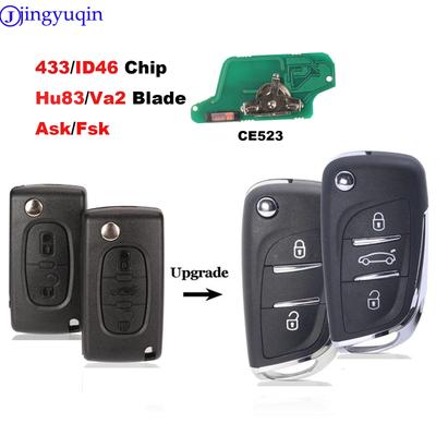 Jingyuqin ASK/FSK 433MHz ID46 Chip CE0523 Modifizierter Klapp-Fernbedienungsschlüsselanhänger für Peugeot 307 407 607 HU83/ VA2 Klinge 2 3 Tasten Schlüssel