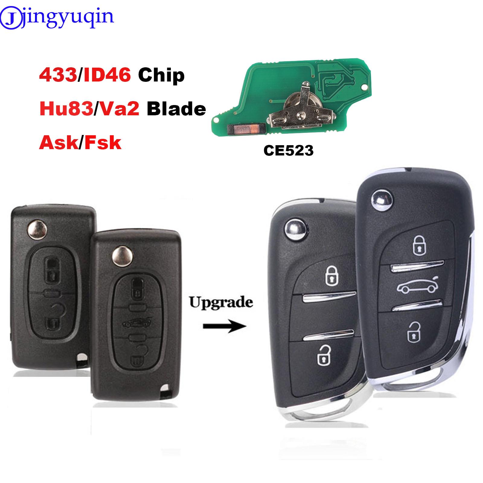 

jingyuqin ASK/FSK 433MHz Чіп ID46 CE0523 Модифікований Відкидний Пульт Дистанційного Керування для Peugeot 307 407 607 HU83/ VA2 Лезо 2 3 Кнопки Ключ FSK Modulation шоколад коричневого кольору
