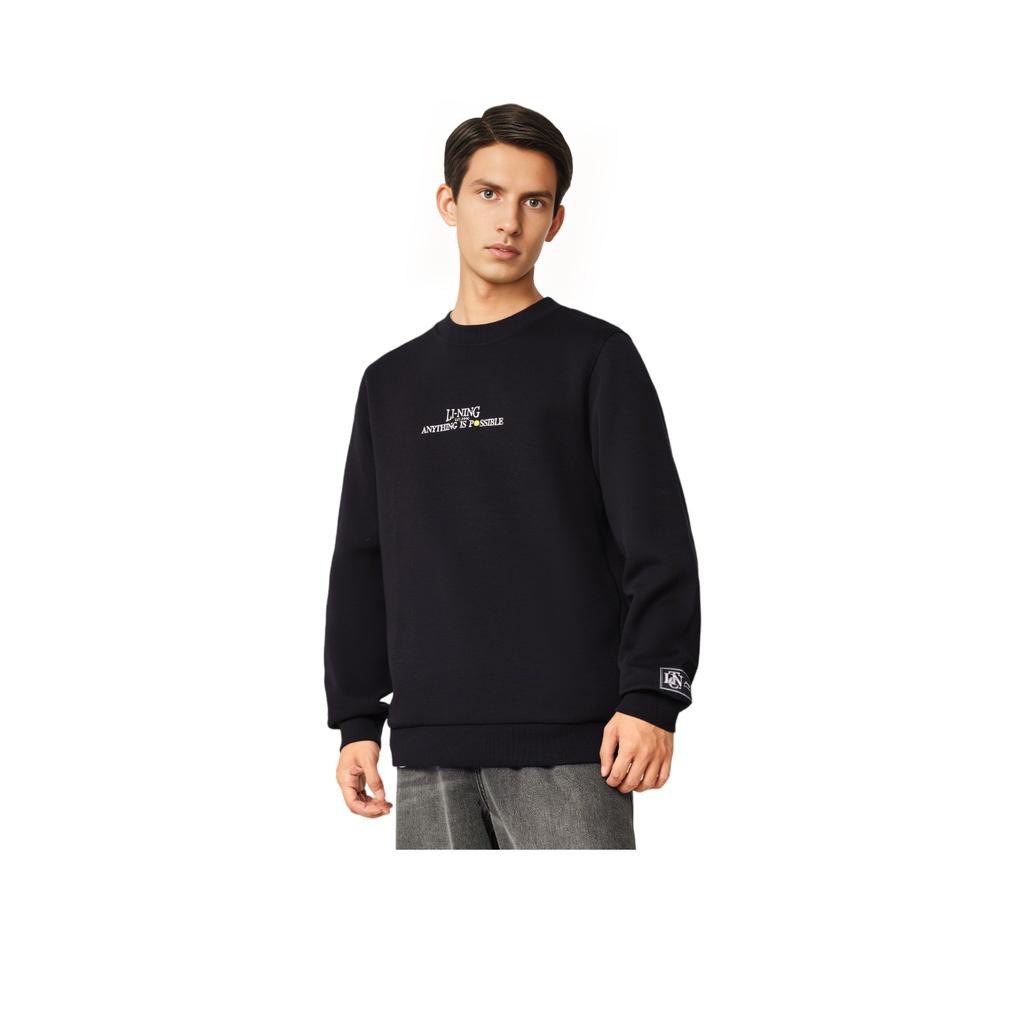 Li Ning Sports Lifestyle Series Letter Round Neck Breathable Versatile Casual Sports Sweatshirt Men Sweatshirt Black AWDV567-4