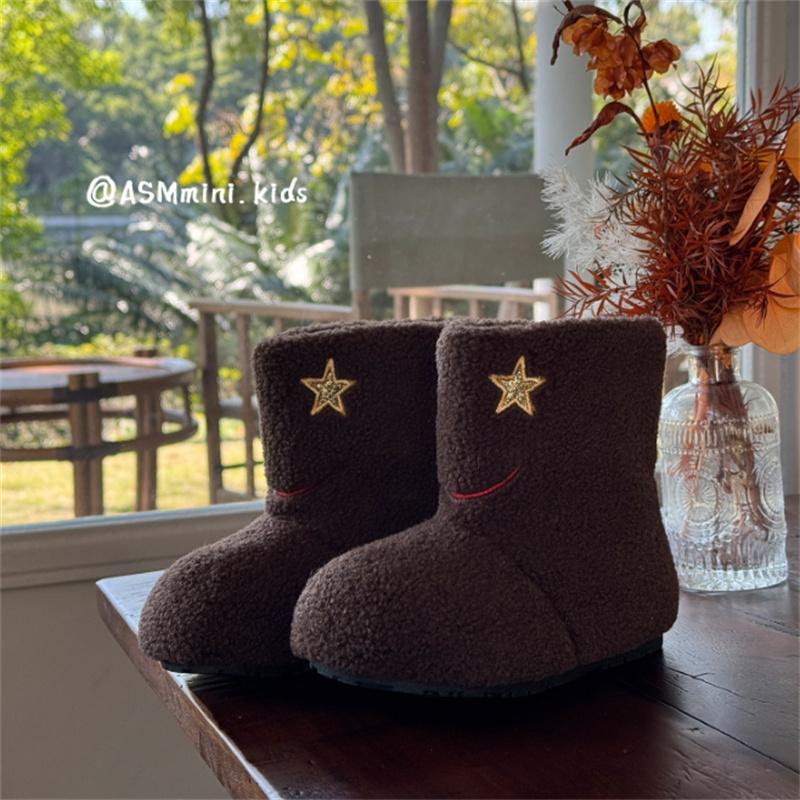 

Winter Children Snow Boots Warm Plush Soft Sole Kids Barefoot Shoes Non-slip Girls Cotton Boots EU 23-33 26 коричневий