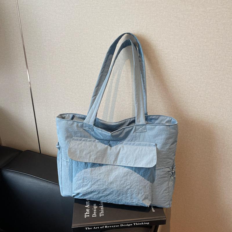 

Холщовая сумка-тоут большой вместимости, студенческая сумка через плечо для занятий, водонепроницаемая легкая сумочка, сумка для поездок на работу синий