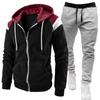 Men's Color Block Hooded Sweatshirt and Casual Sports Set