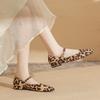 22303 flat shoes women's thick heel 2025 new square head one-word buckle with low heel leopard print light mouth splicing single shoe