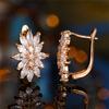 1 Pairs Fashion White Zircon Flowers Hoop Earrings Luxury Golden Color Wedding Jewelry Gifts