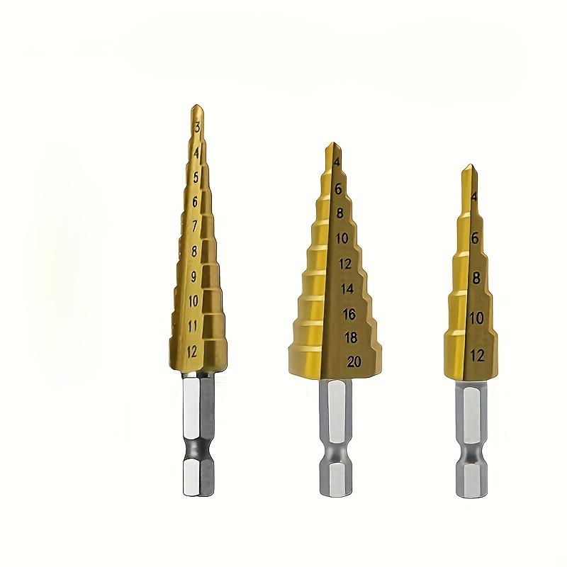 

Сверло с шестигранным титановым покрытием, Прочный набор из 3 ступенчатых сверл из быстрорежущей стали - Подходит для различных размеров дерева и металла
