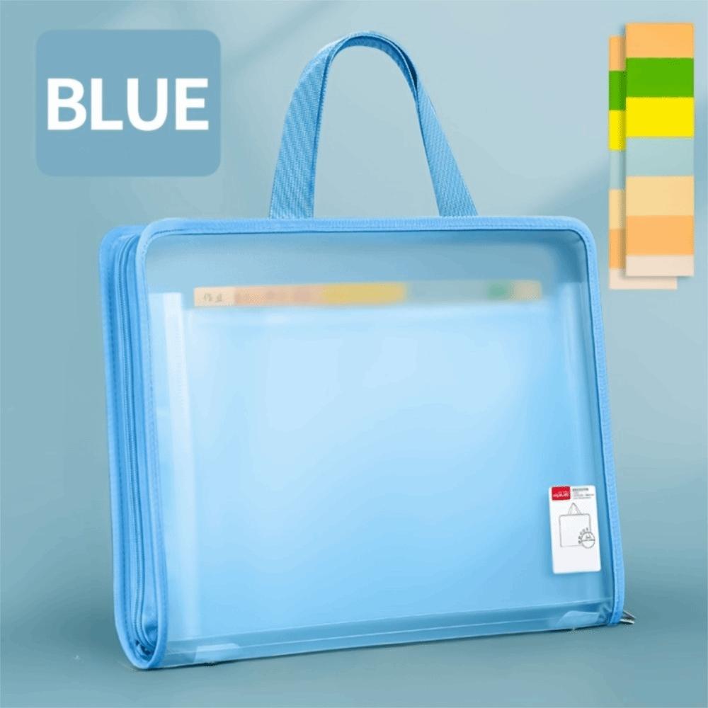 Large Capacity 13-Compartment File Organizer Folder Transparent Handheld Zippered Organizer  Exam синий
