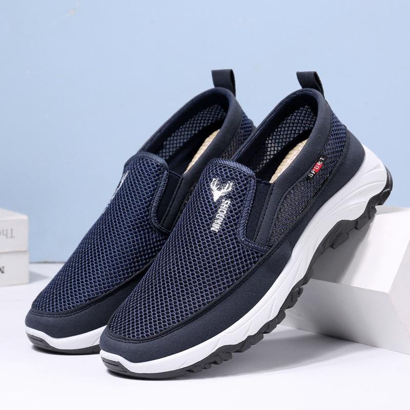 

Cloth shoes men s shoes net round head new one pedal in the elderly men s breathable shoes light and comfortable soft sole casual shoes 44 синій