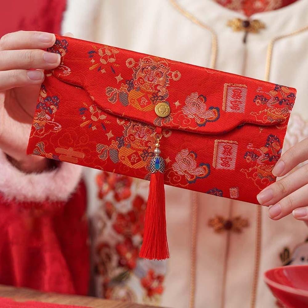 Brocade Embroidered Chinese New Year Red Wallet Traditional God of Wealth Red Pocket  Graduation