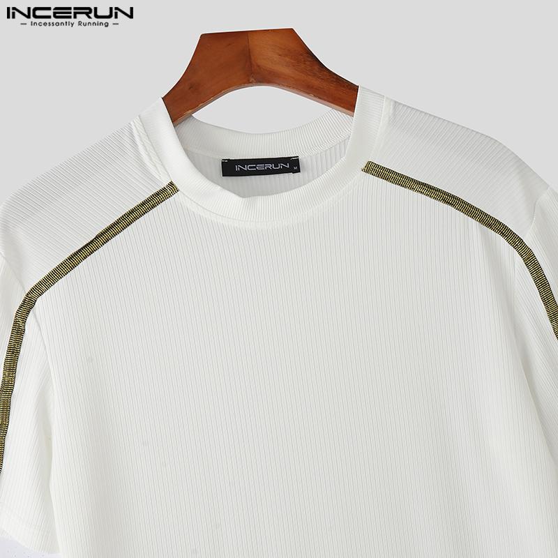 INCERUN Men Summer T-shirts Casual Short Sleeve Stitching Fitted Tops