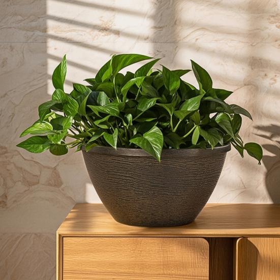Resin Planter for Home Decor Flower Planters, Vintage Plant Pot with Drainage Hole & Saucer, Lightweight Large Flowerpot Indoor Outdoor, Retro