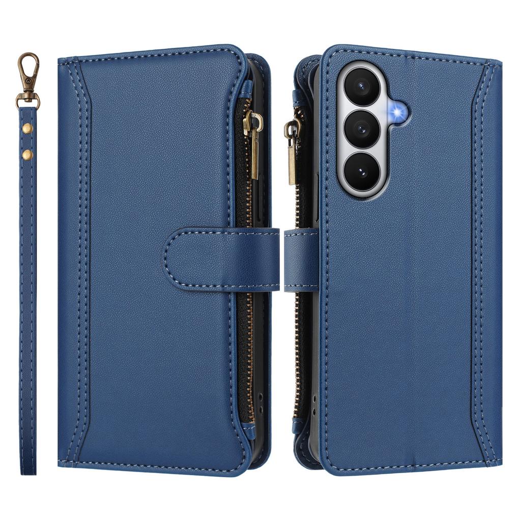 For Samsung Galaxy S26/S26 Pro Leather Case 9 Card Slots Zipper Wallet Stand Phone Cover with Wrist Strap