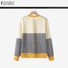 ZANZEA Womens Round Neck Long Sleeve Casual Stripe Blouse