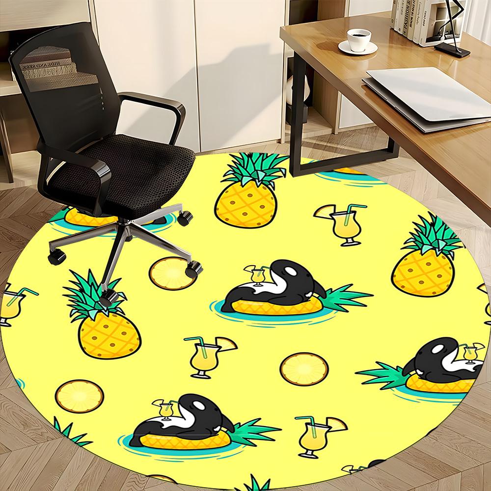 1pc Pineapple Orca Office Round Area Rug, Mat Suitable ForOffice, Under Office Chairs Bedroom Living Room Home Decor, Room Deco