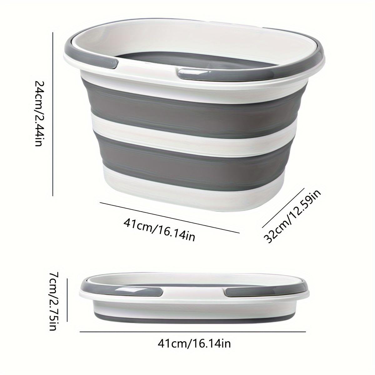 

1 шт. Складное ведро большой емкости Прочное, портативное складное с ручкой Идеально для стирки, мытья автомобиля, рыбалки Стильный серо-белый дизайн для дома